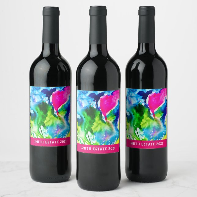 Pink Cyclamen flower abstract watercolor Wine Label (Bottles)