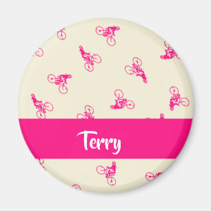 Pink cyclist silhouette pattern magnet
