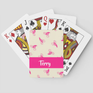 Pink cyclist silhouette pattern playing cards