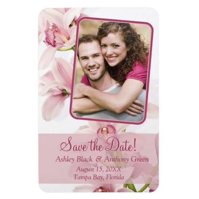 Pink Cymbidium Orchid Floral Wedding Photo Magnet (Vertical)