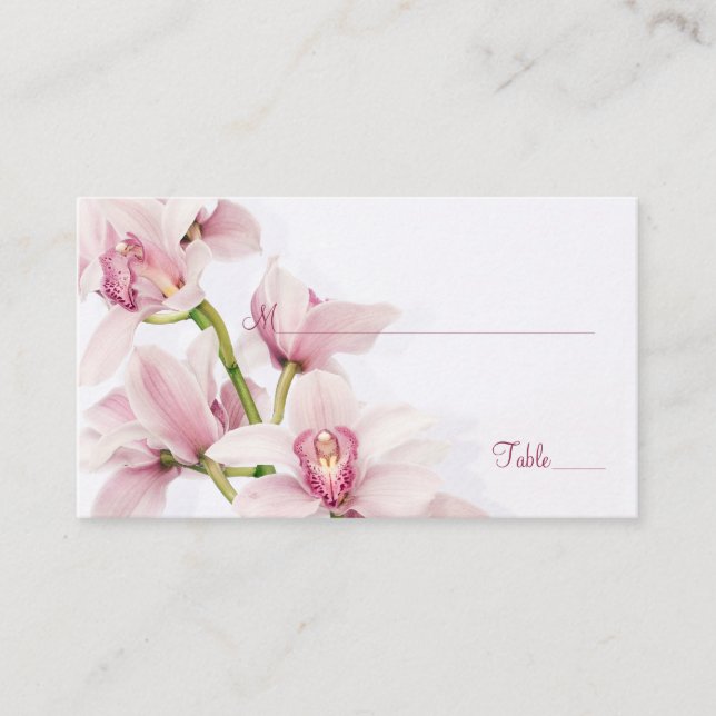 Pink Cymbidium Orchid Floral Wedding Place Cards (Front)