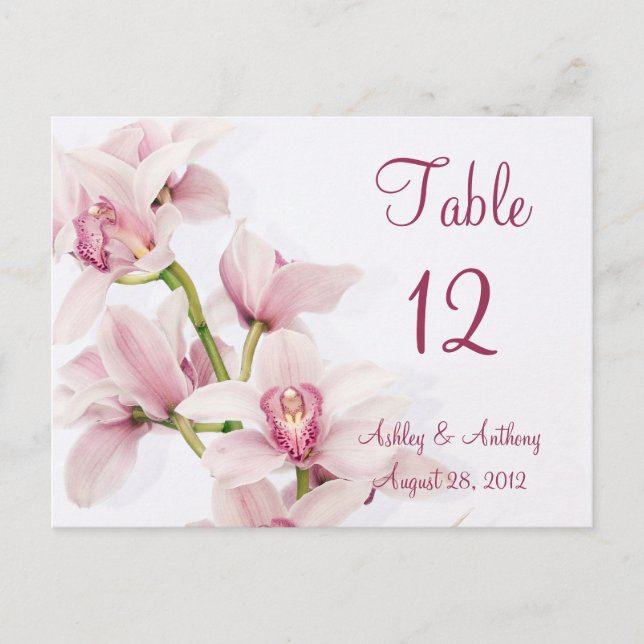 Pink Cymbidium Orchid Floral Wedding Table Cards (Front)