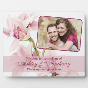 Pink Cymbidium Orchid Wedding Photo Sign Plaque