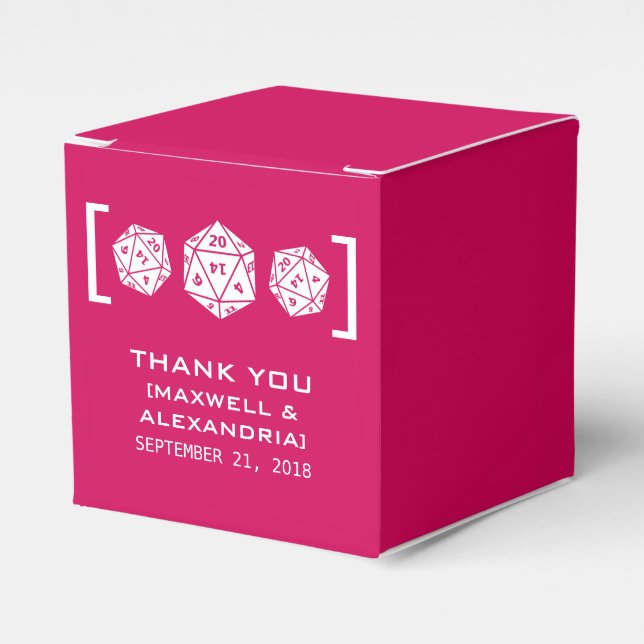 Pink D20 Dice Gamer Favour Boxes (Front Side)