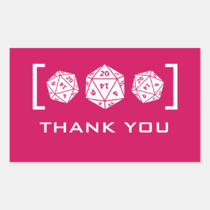 Pink D20 Dice Gamer Thank You Stickers