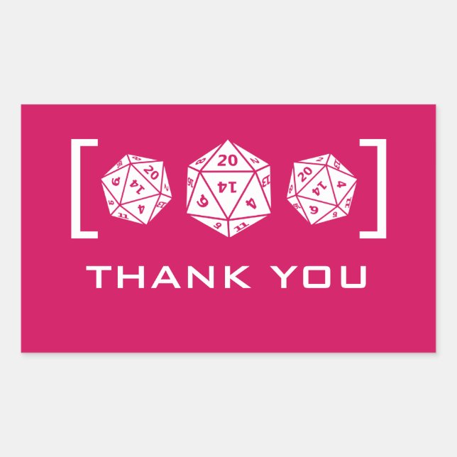 Pink D20 Dice Gamer Thank You Stickers (Front)
