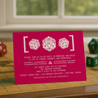 Pink D20 Dice Gamer Wedding Invitation