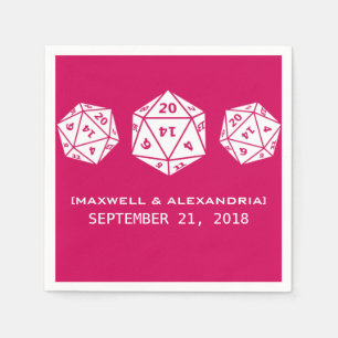 Pink D20 Dice Gamer Wedding Paper Napkins