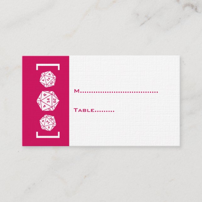 Pink D20 Dice Gamer Wedding Place Card (Front)