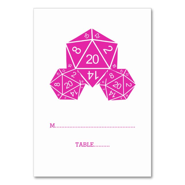 Pink D20 Dice Place Card (Front)
