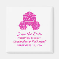 Pink D20 Dice Save the Date Magnet