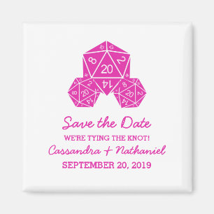 Pink D20 Dice Save the Date Magnet