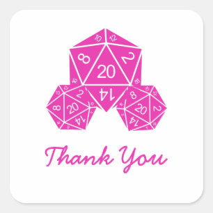 Pink D20 Dice Thank You Stickers