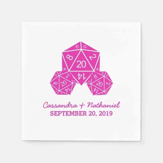 Pink D20 Dice Wedding Paper Napkins (Front)