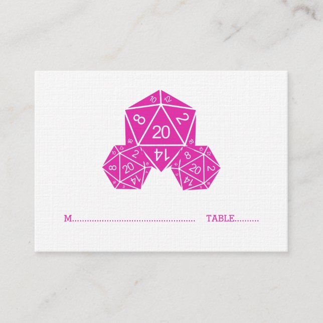 Pink D20 Dice Wedding Place Card (Front)