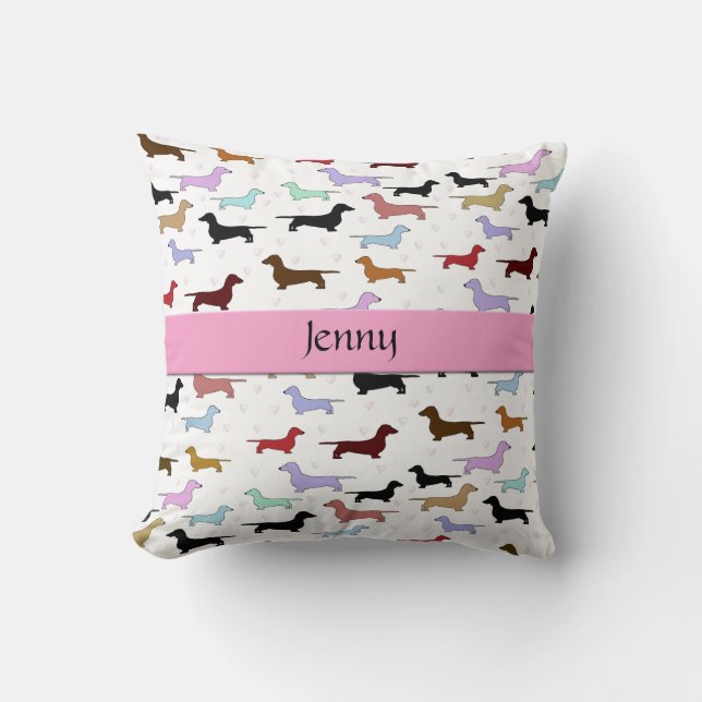 Pink Dachshund Dog Pillow (Front)