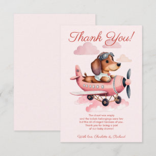 Pink Dachshund Plane Baby Shower Thank You Card