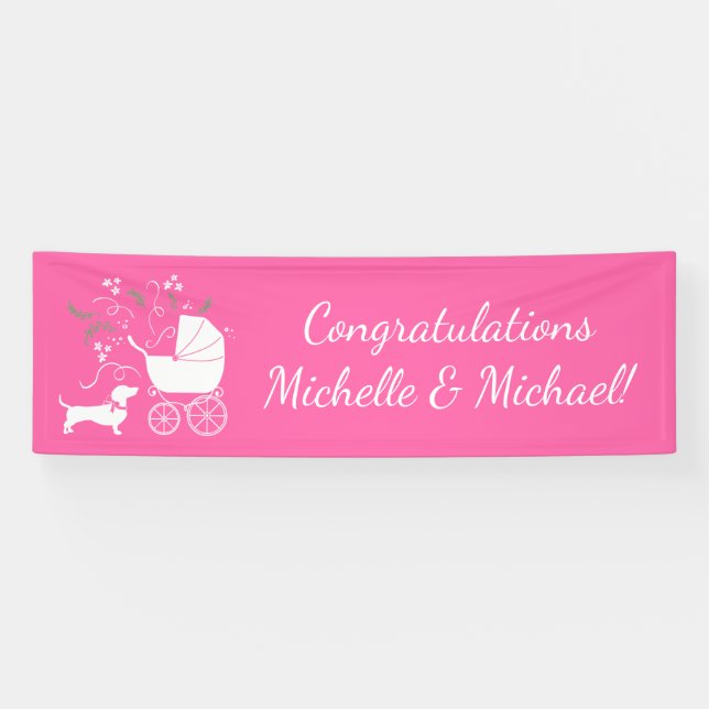 Pink Dachshund Wiener Dog Baby Shower Banner (Horizontal)