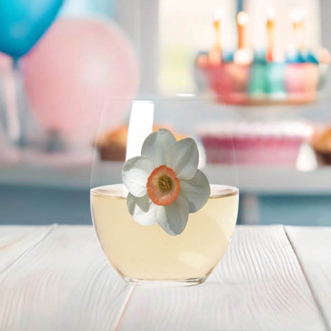 Pink Daffodil Spring Flower Stemless Wine Glass (Insitu (Baby Shower))