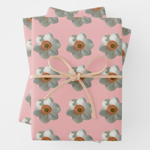 Pink Daffodil Spring Flower Wrapping Paper Sheet