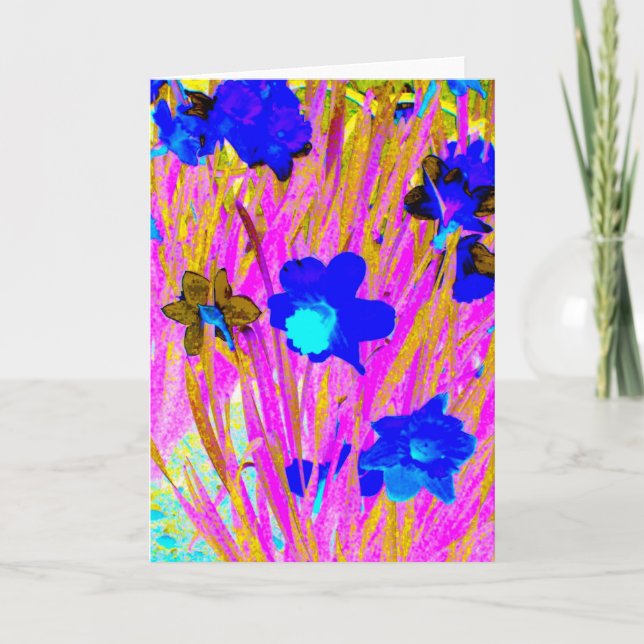 'Pink Daffodils' Blank Greeting Card (Front)