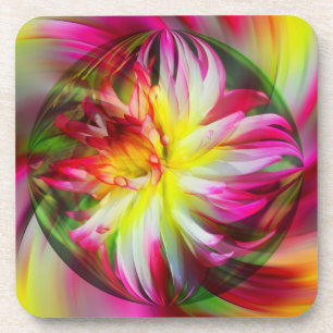 Pink Dahlia Abstract Floral Art Coaster Set