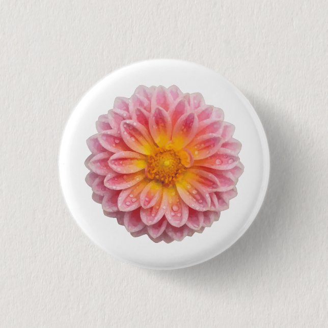 Pink Dahlia and Dew Drops 3 Cm Round Badge (Front)