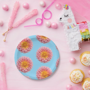 Pink Dahlia and Dew Drops Paper Plate