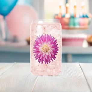 Pink Dahlia Bloom Floral Can Glass