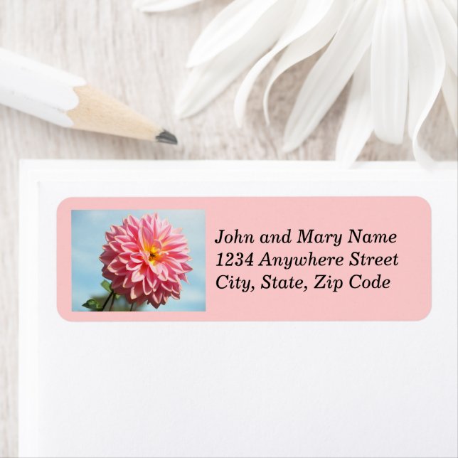 Pink Dahlia Bloom Floral Return Address (Insitu)
