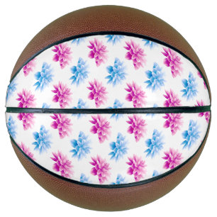 Pink Dahlia, Blue Dahla, Floral Pattern, Flowers Basketball