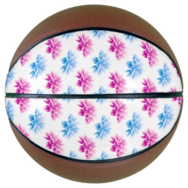 Pink Dahlia, Blue Dahla, Floral Pattern, Flowers Basketball (Front)