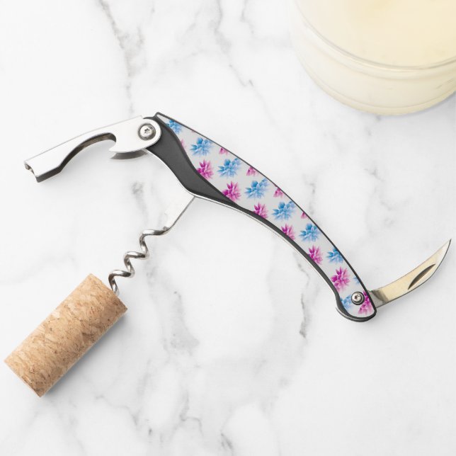 Pink Dahlia, Blue Dahla, Floral Pattern, Flowers Corkscrew (Front)