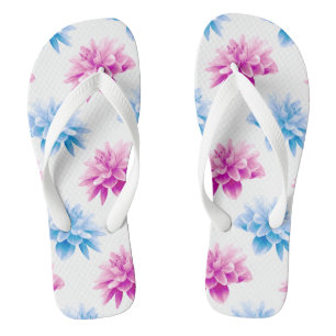 Pink Dahlia, Blue Dahla, Floral Pattern, Flowers Flip Flops