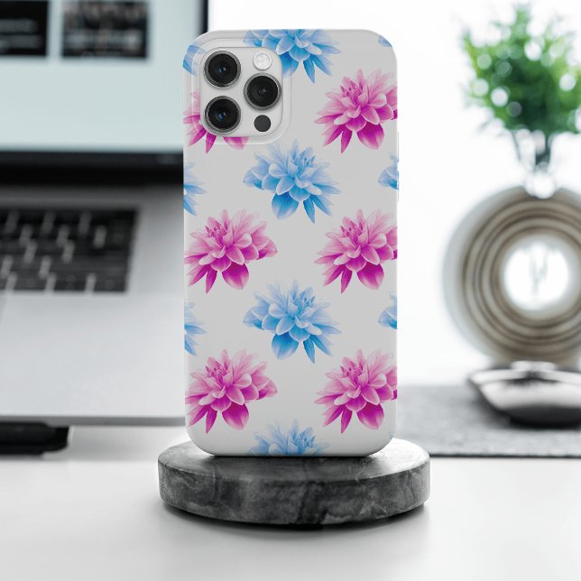 Pink Dahlia, Blue Dahla, Floral Pattern, Flowers iPhone Case (Creator Uploaded)