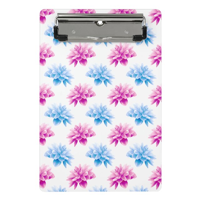 Pink Dahlia, Blue Dahla, Floral Pattern, Flowers Mini Clipboard (Front)