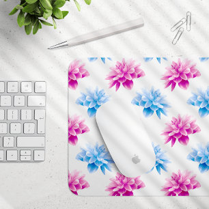 Pink Dahlia, Blue Dahla, Floral Pattern, Flowers Mouse Mat