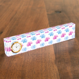 Pink Dahlia, Blue Dahla, Floral Pattern, Flowers Nameplate