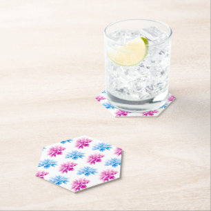 Pink Dahlia, Blue Dahla, Floral Pattern, Flowers Paper Coaster