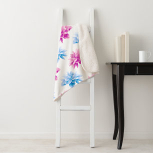 Pink Dahlia, Blue Dahla, Floral Pattern, Flowers Sherpa Blanket