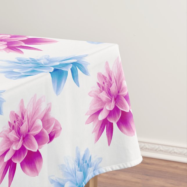 Pink Dahlia, Blue Dahla, Floral Pattern, Flowers Tablecloth (In Situ)