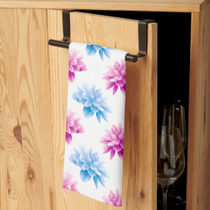 Pink Dahlia, Blue Dahla, Floral Pattern, Flowers Tea Towel