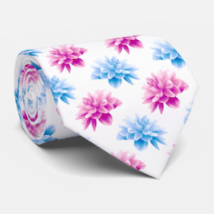 Pink Dahlia, Blue Dahla, Floral Pattern, Flowers Tie
