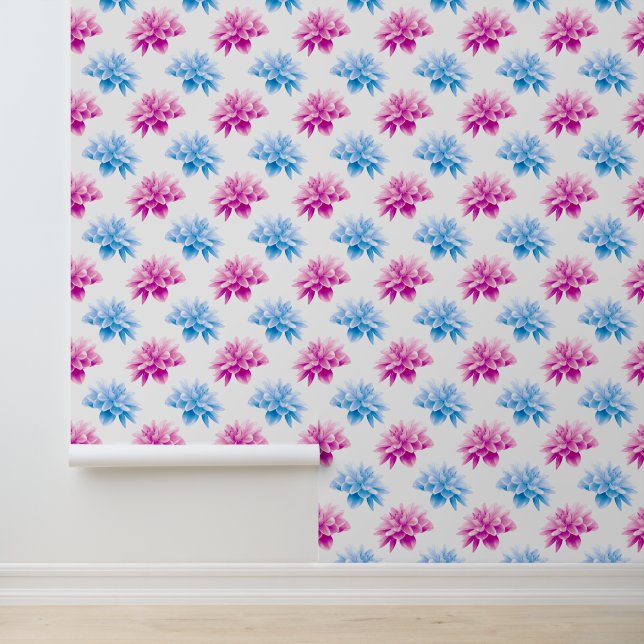 Pink Dahlia, Blue Dahla, Floral Pattern, Flowers Wallpaper (Application)