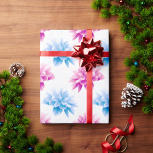Pink Dahlia, Blue Dahla, Floral Pattern, Flowers Wrapping Paper