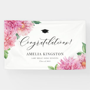 Pink Dahlia Botanical Congratulations Graduation Banner