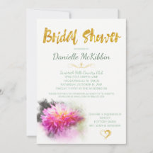 Pink Dahlia Bridal Shower Faux Gold Invite