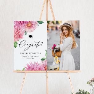 Pink Dahlia Congratulations Graduation Photo Poster
