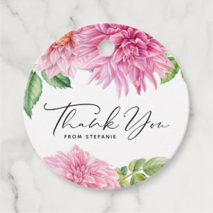 Pink Dahlia Floral Baby Shower Thank You Favour Tags