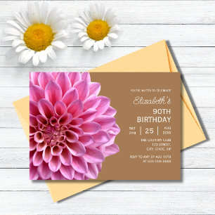 Pink Dahlia Floral Copper 90th Birthday  Invitation
